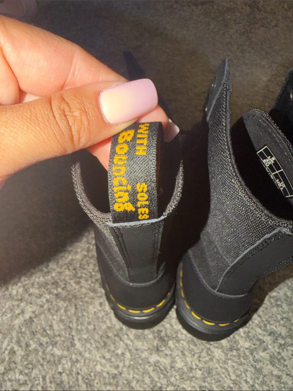 Dr. Martens Black Canvas Lace-Up Combat Boots with Yellow Stitching